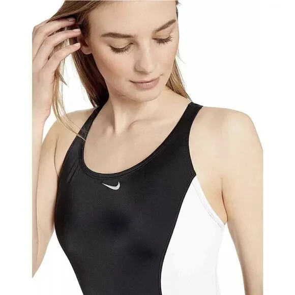 Nike Athletic Racing Swimsuit 1 piece Women’s Size M Black & White NESS9362 Swim - Picture 7 of 9